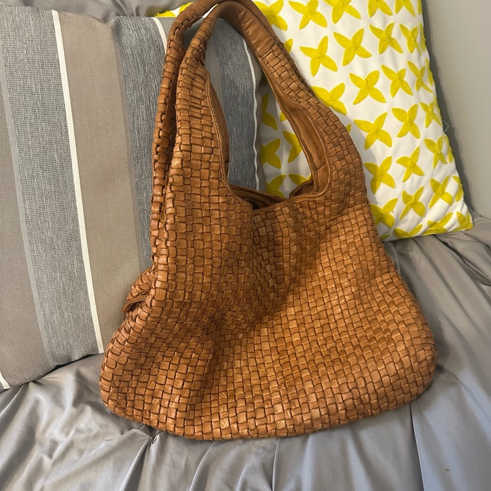 Vintage Genuine Leather Woven Hobo Bag